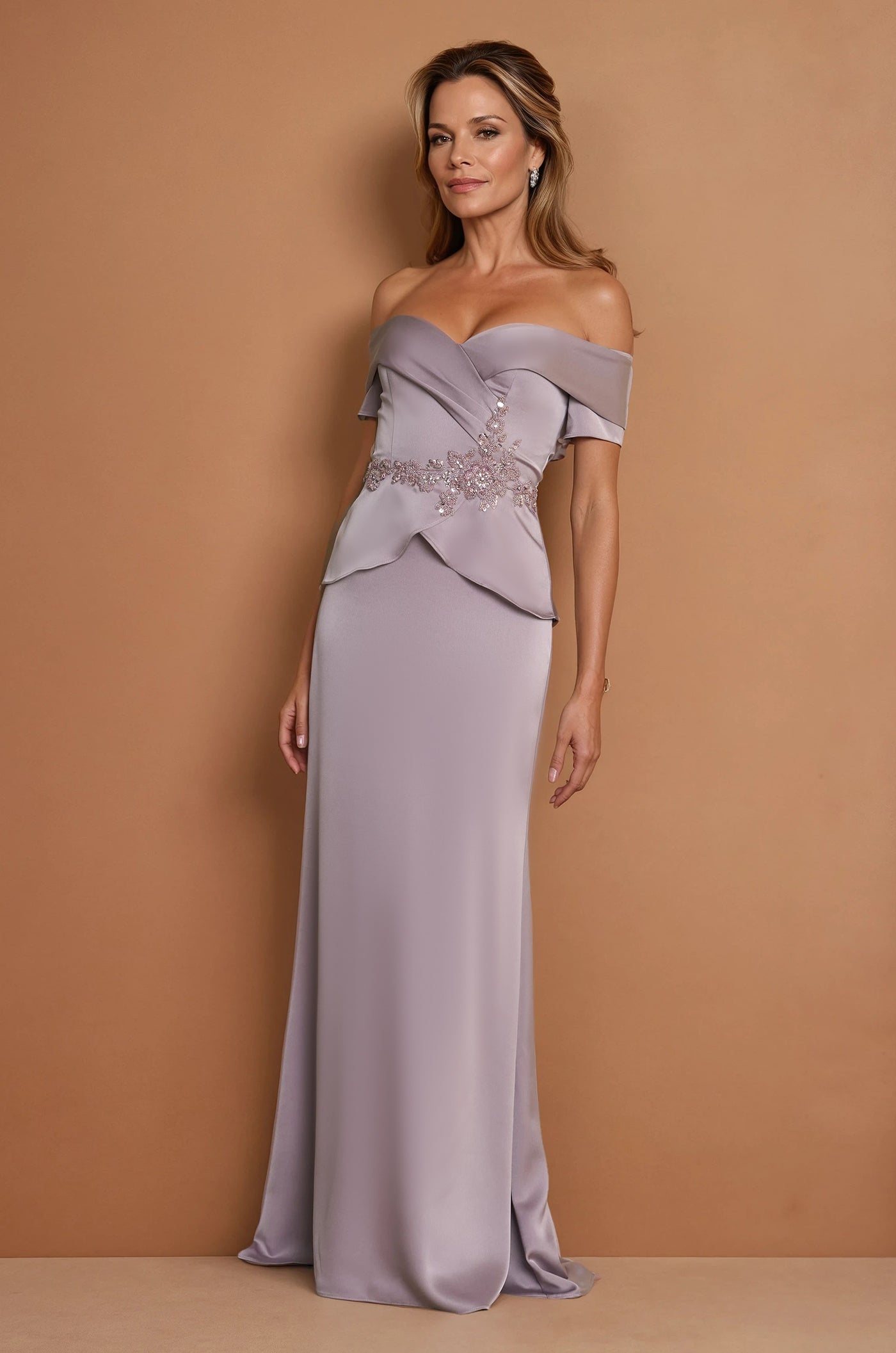 Mother of the Bride Dresses Off Shoulder Sleeve Mother Of The Bride Dress Mauve